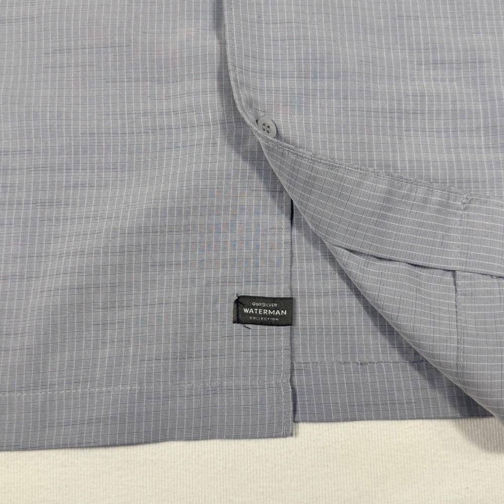Quiksilver Waterman Shirt Large Grey Grid Short Sleeve Comfort Fit Button Up - Picture 9 of 12